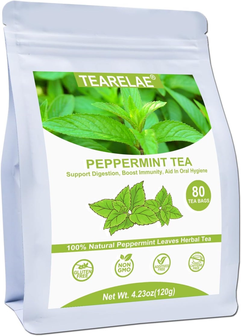 TEARELAE Peppermint Tea Bags - 80 Count - 100% Pure Peppermint Leaves - Non-GMO Herbal Tea for Digestion and Fresh Breath - Image 1